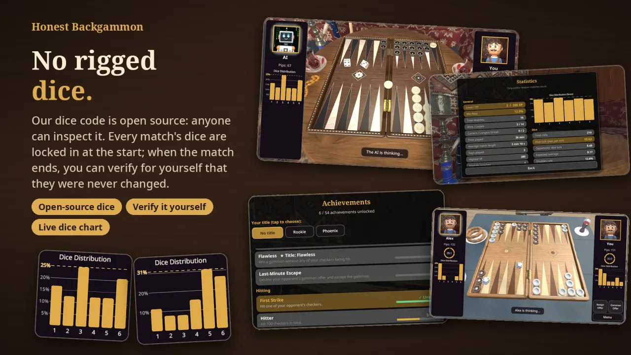 Honest dice: live dice distribution and statistics